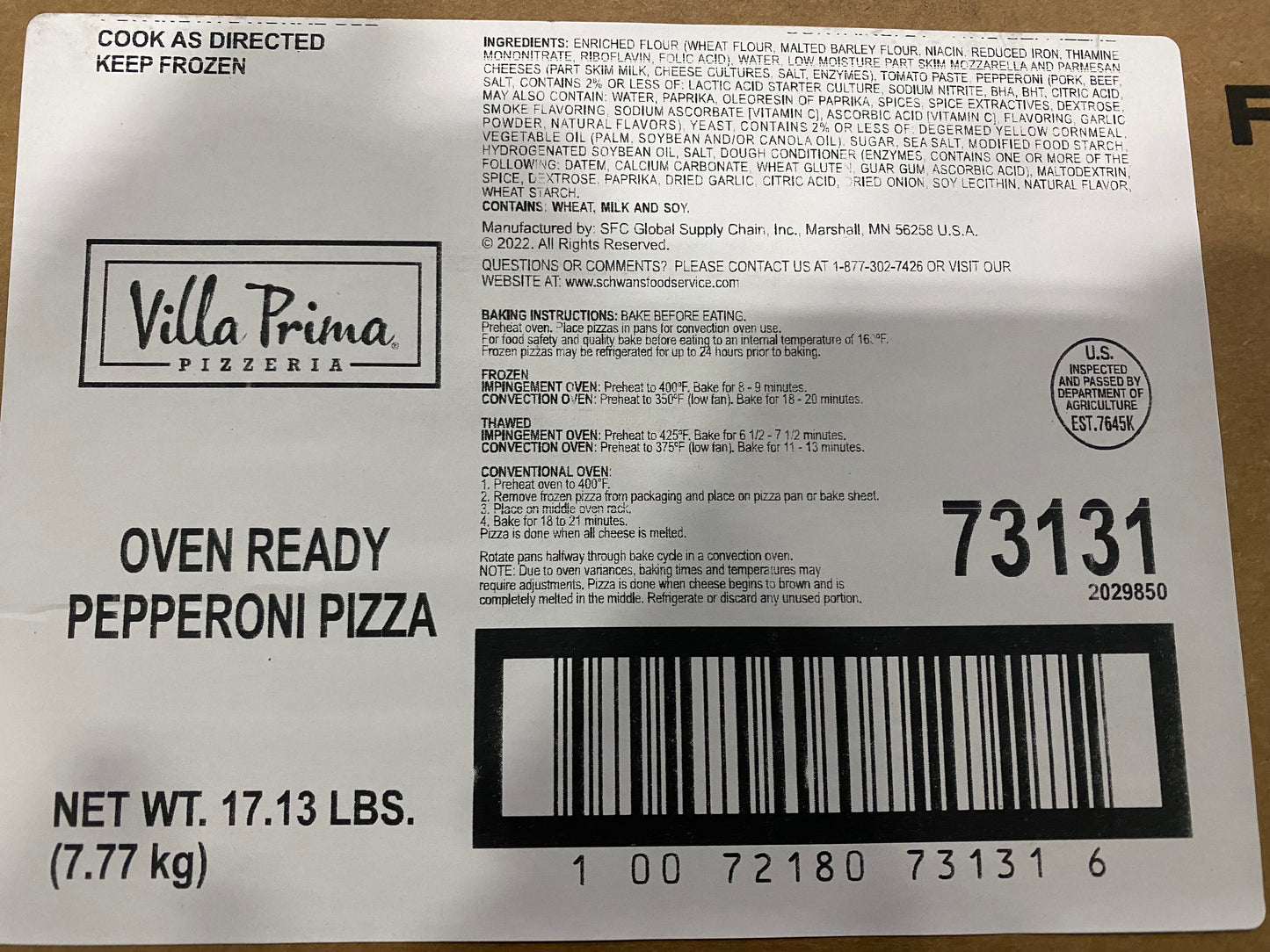 Villa Prima 8"" Pork Pepperoni Pizza